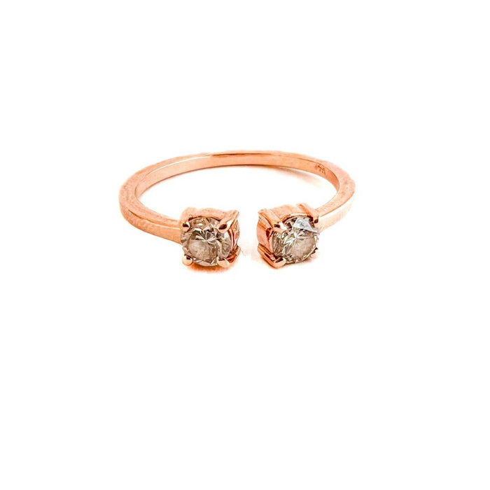 Open Ring 14K Rose Gold Round Champagne Diamond