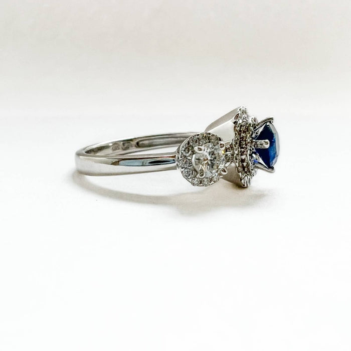 Sapphire and Diamond Engagement Ring 14K White Gold