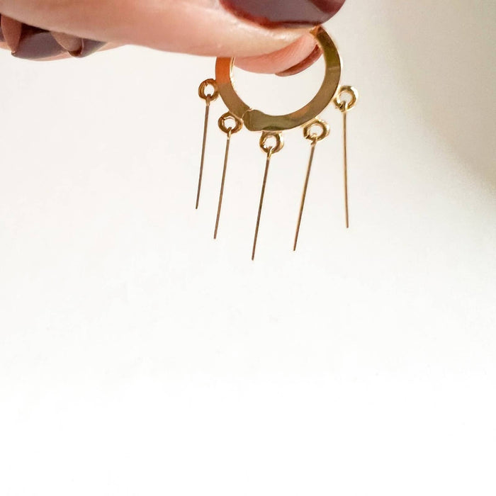 14K Yellow Gold Dangle Spikes Hoops
