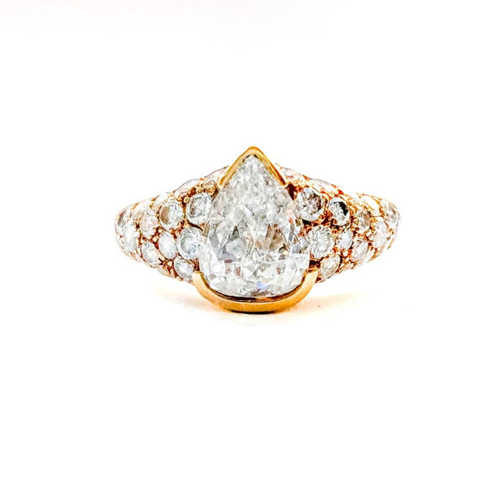 18K Yellow Gold Pear Shape Diamond Vintage Ring