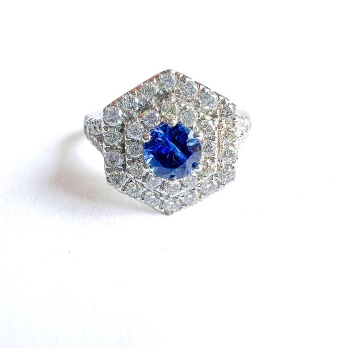 14k White Gold Sapphire and Diamond Vera Wang Cluster Engagement Ring