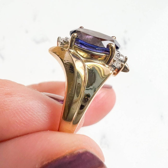 Vintage Tanzanite and Diamond Ring 14k Yellow Gold