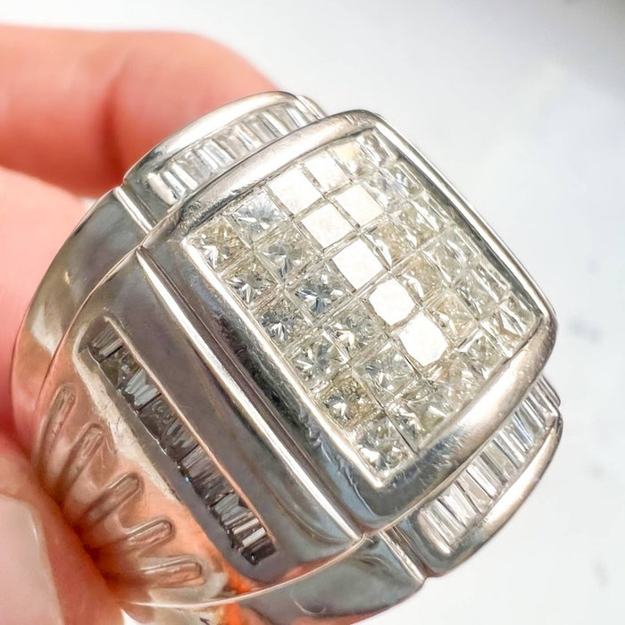 14k White Gold Baguette Diamond Men's Ring 2.50ctw