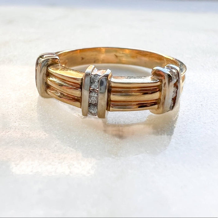 Vintage 14K Two Tone Diamond Band Ring