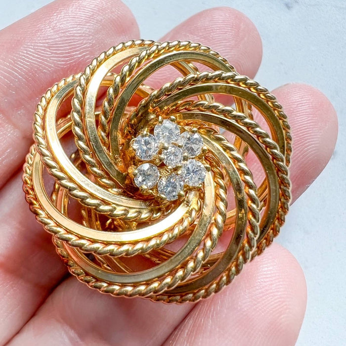 Diamond Yellow Gold Swirl Brooch 18K Yellow Gold