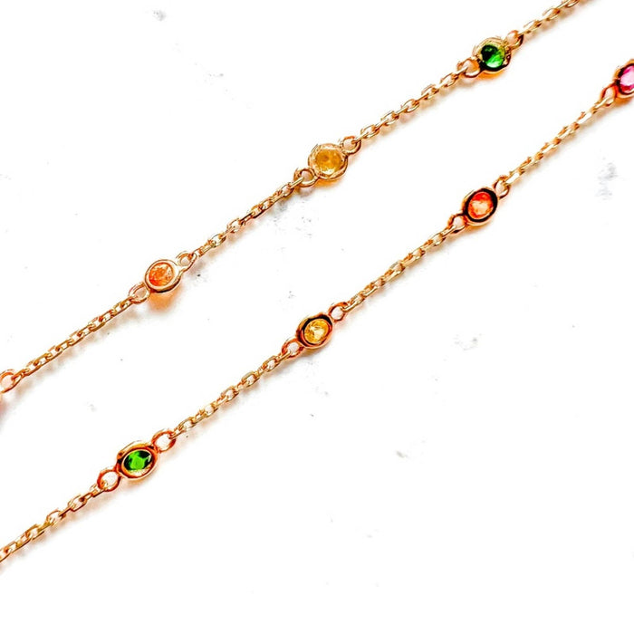 14K Yellow Gold By Yard Multi Gemstone Necklace