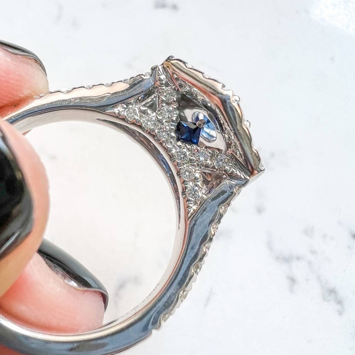 14k White Gold Sapphire and Diamond Vera Wang Cluster Engagement Ring