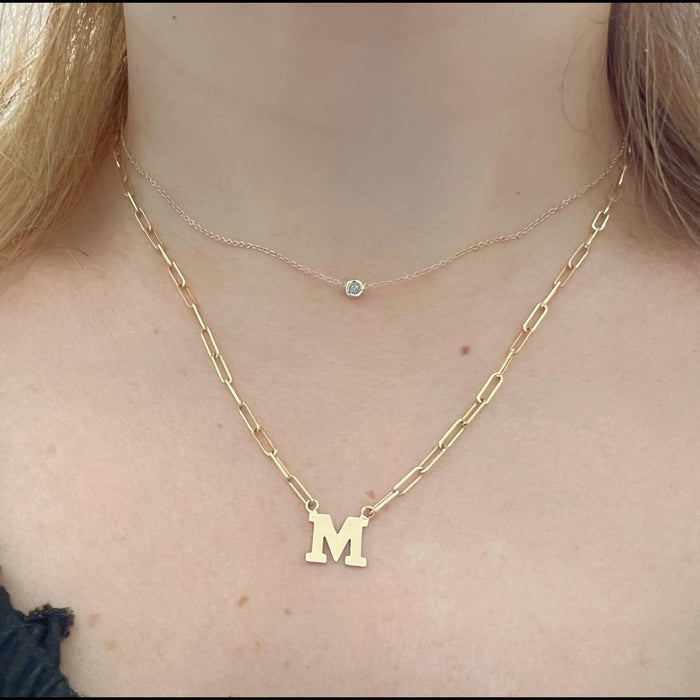 14K Yellow Gold Initial Paperclip Necklace