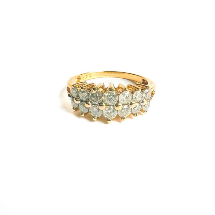 Vintage Two Row Diamond Ring 10K Yellow Gold