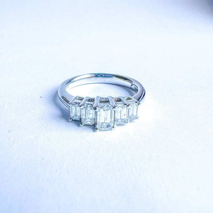 14K White Gold Five Emerald Cut Engagement Ring