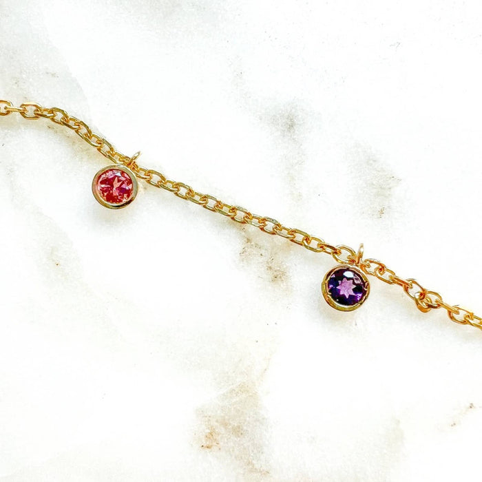 14K Yellow Gold Bezel Set Multi Gemstone Dangle Necklace