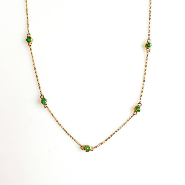 14K Yellow Gold Emerald Station Necklace