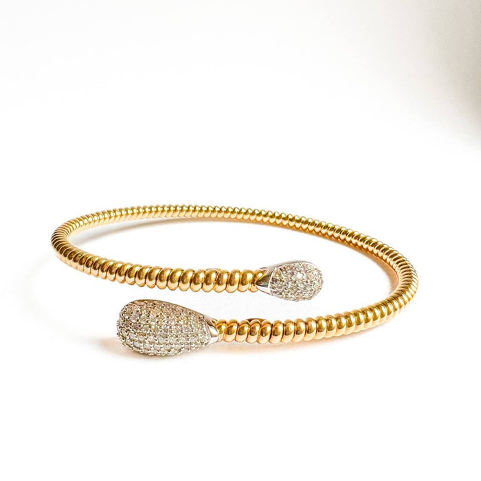 14K Yellow Gold Bypass Diamond Cuff Flexible Bangle