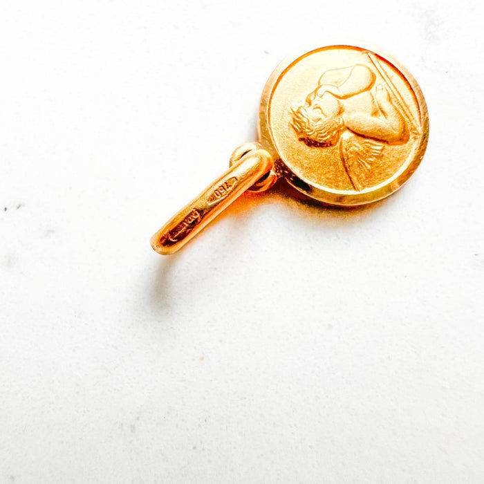 Italian 18K Yellow Gold Angel Coin Charm