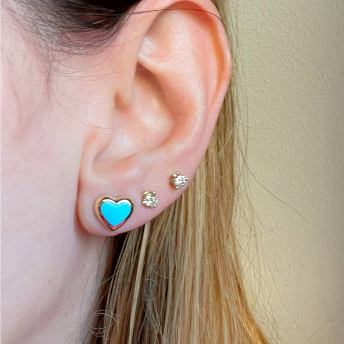 14K Yellow Gold Puffed Enamel Heart Stud Earrings