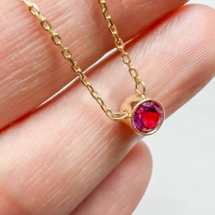 14K Yellow Gold Bezel Set Pink Tourmaline Necklace