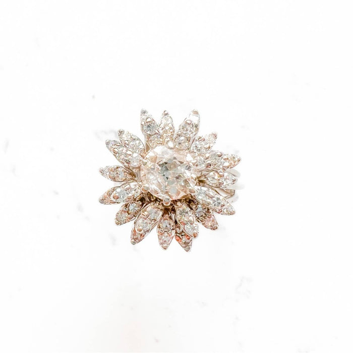 White Gold Diamond Cocktail Flower Ring