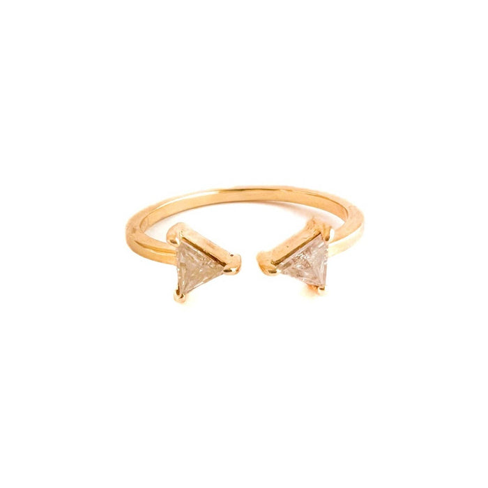 Triangle Champagne Diamond Open Ring 14K Yellow Gold