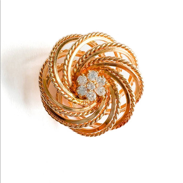 Diamond Yellow Gold Swirl Brooch 18K Yellow Gold