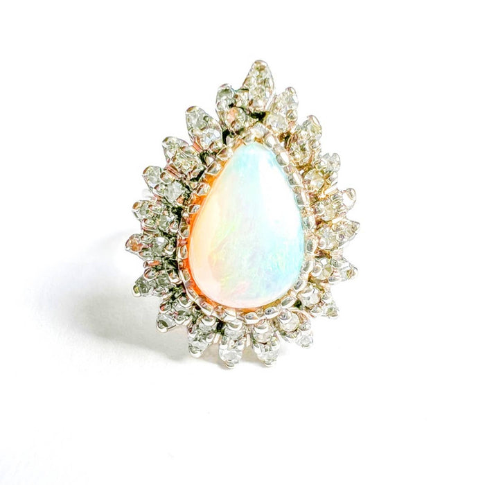 3 Carat Opal Diamond 14K White Gold Cocktail Ring