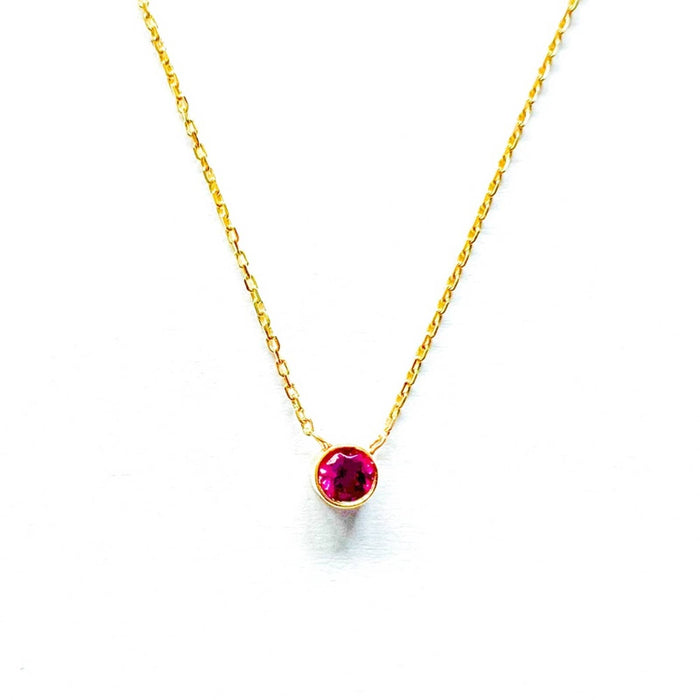 14K Yellow Gold Bezel Set Pink Tourmaline Necklace