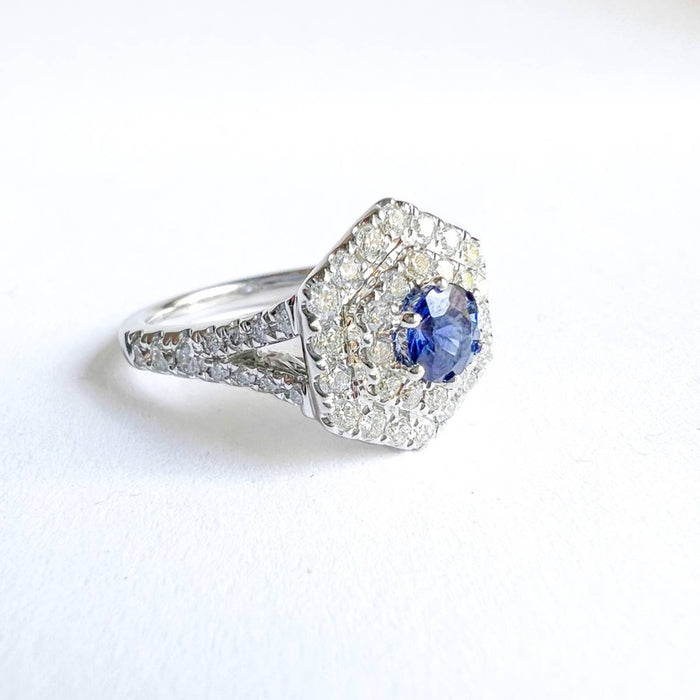 14k White Gold Sapphire and Diamond Vera Wang Cluster Engagement Ring