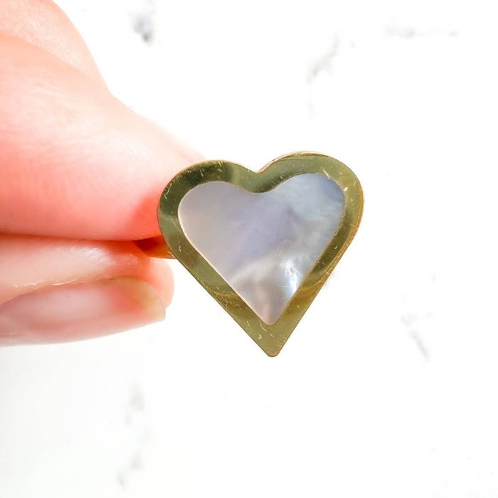 Mother Of Pearl Enamel Heart Ring 14K Gold