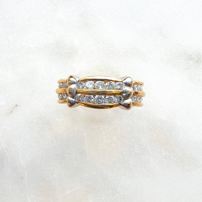 Vintage 14K Two Tone Gold 2 Row Diamond Band Ring