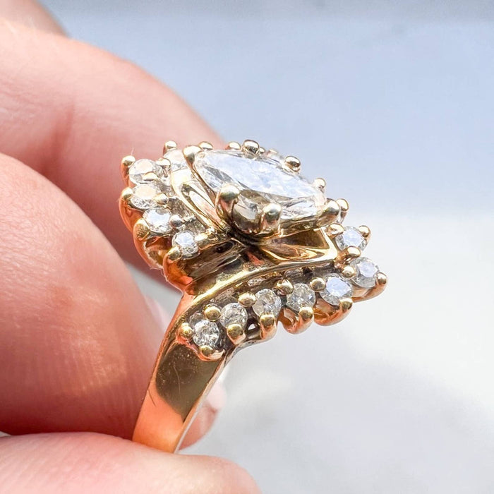 Vintage Marquise Diamond Cluster Ring 14K Yellow Gold