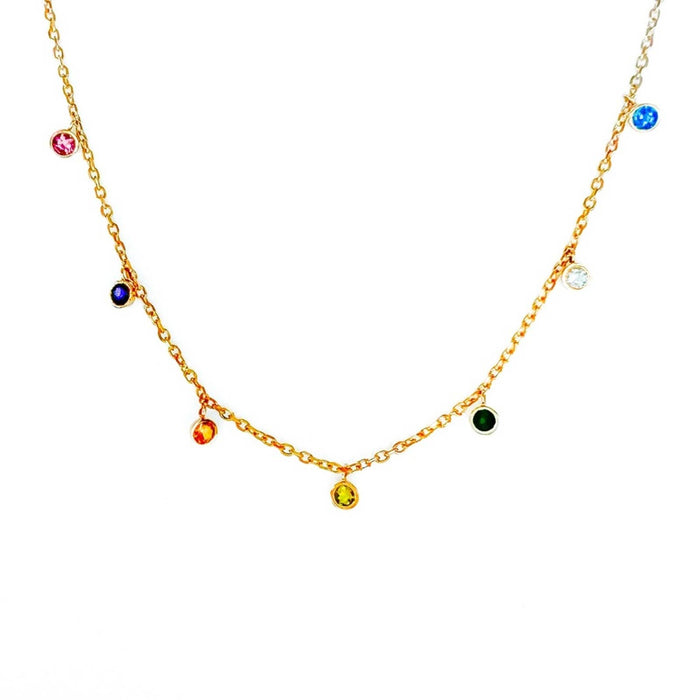 14K Yellow Gold Bezel Set Multi Gemstone Dangle Necklace