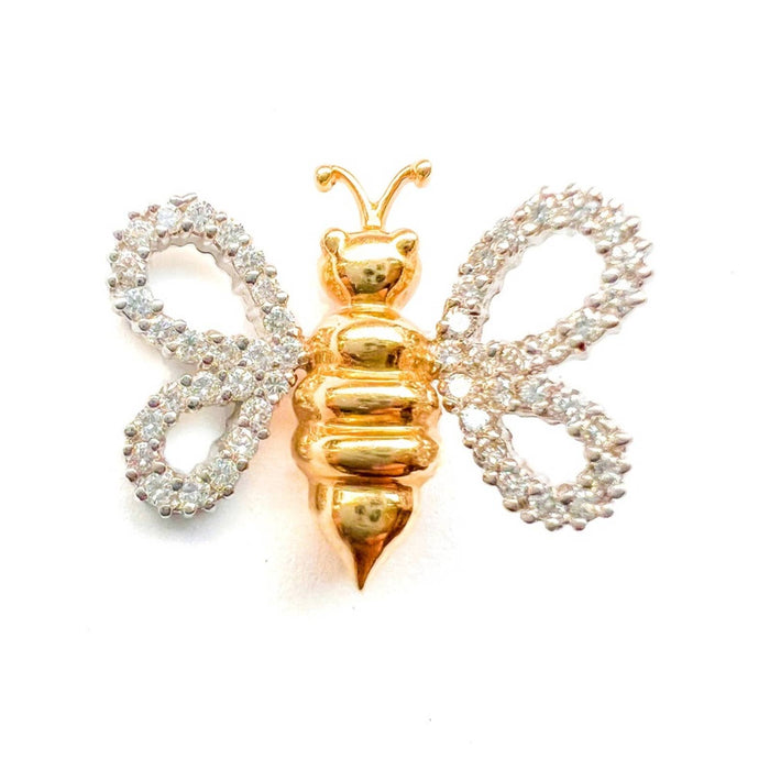 14K Yellow Gold Diamond Butterfly Pin Brooch