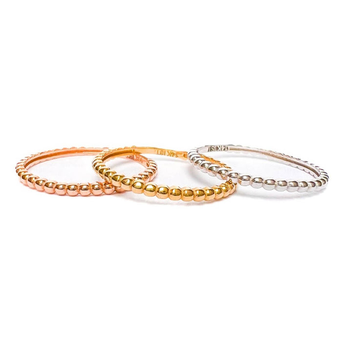 Tricolor Stackable Solid Gold Bead Ring SET in 14K Gold