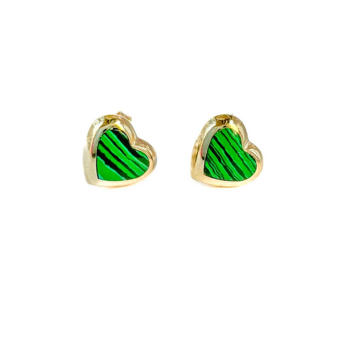 14K Yellow Gold Puffed Enamel Heart Stud Earrings