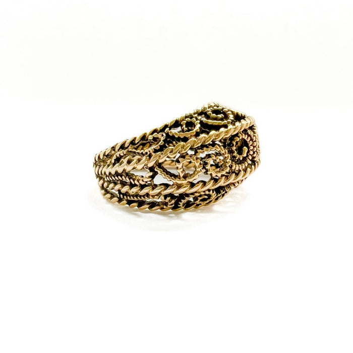 14K Yellow Gold Rustic Openwork Dome Vintage Ring