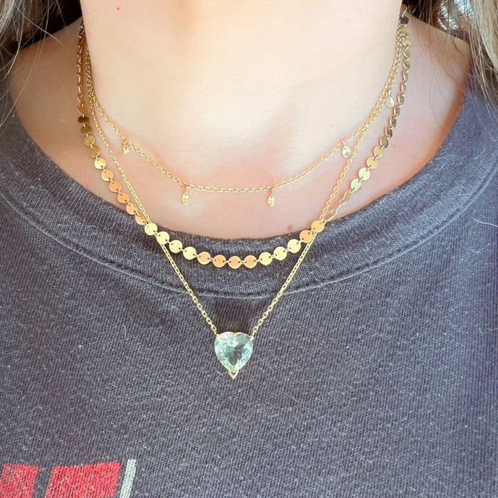 Green Amethyst Heart Necklace 14K Yellow Gold