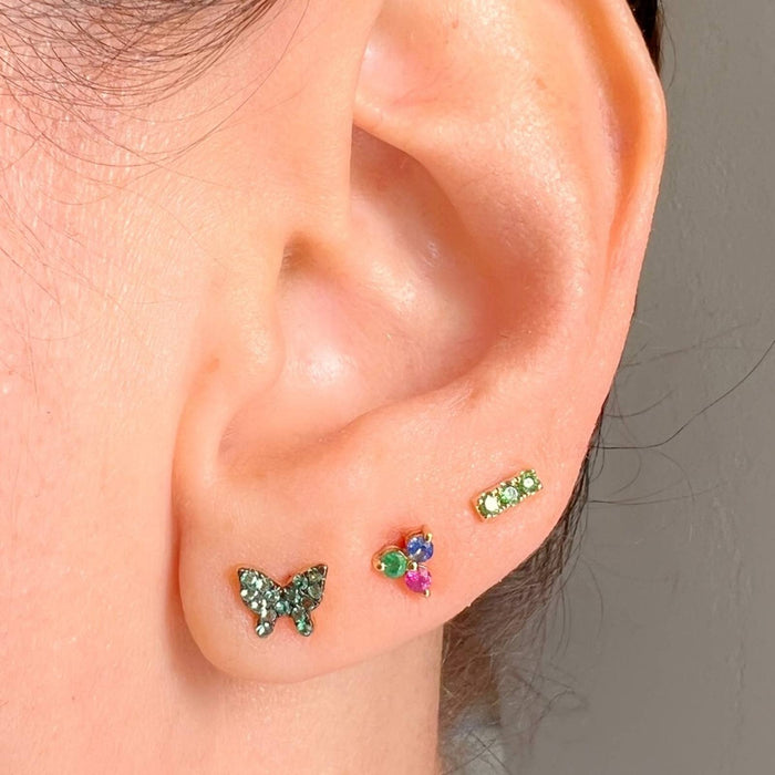 Mini Emerald Bar Stud Earrings 14K Gold