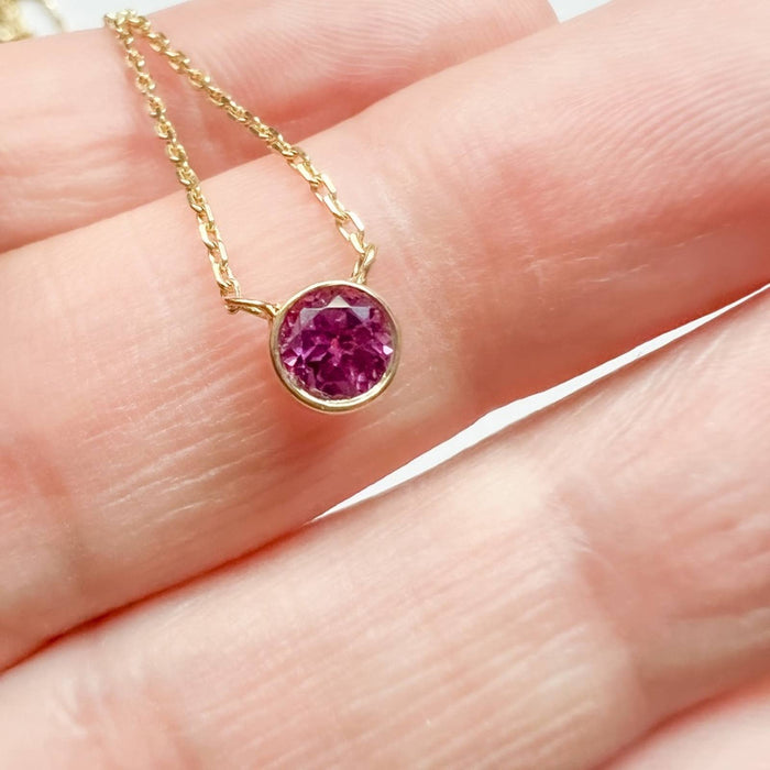 14K Yellow Gold Bezel Set Pink Tourmaline Necklace