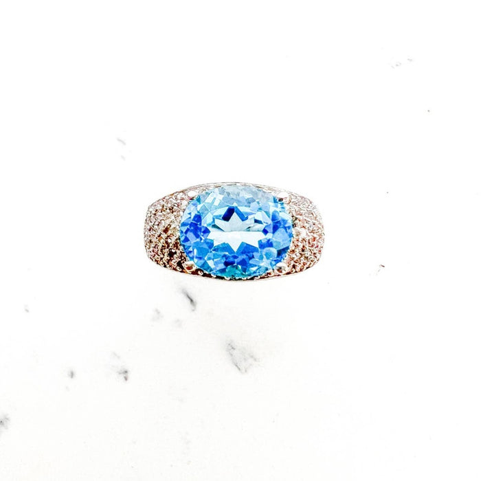 London Blue Topaz White Gold Cocktail Ring 10K White Gold