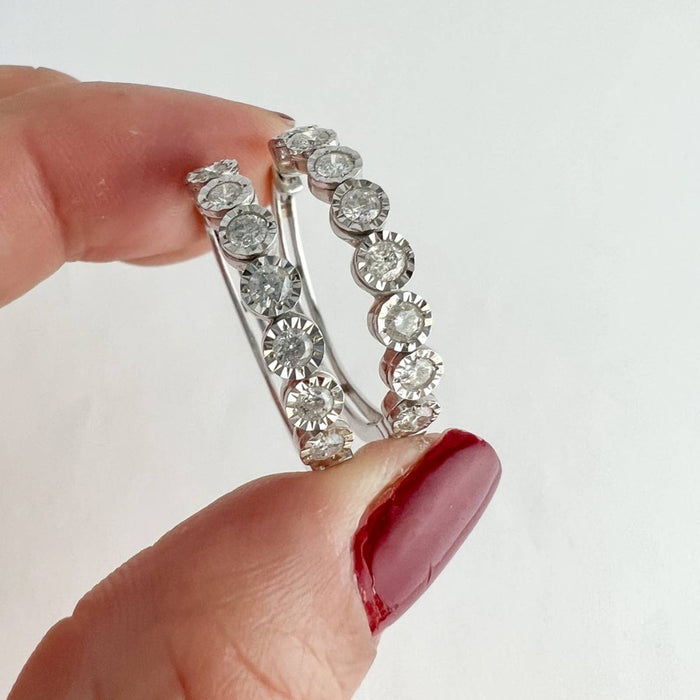 10k White Gold Diamond Buttercup Hoops