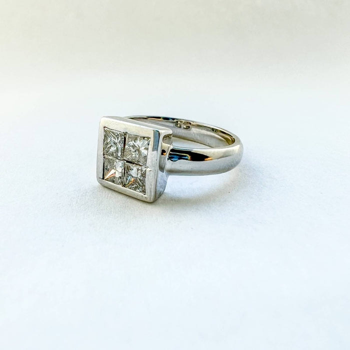 Handcrafted Princess Cut Diamond Engagement RIng 14K White Gold