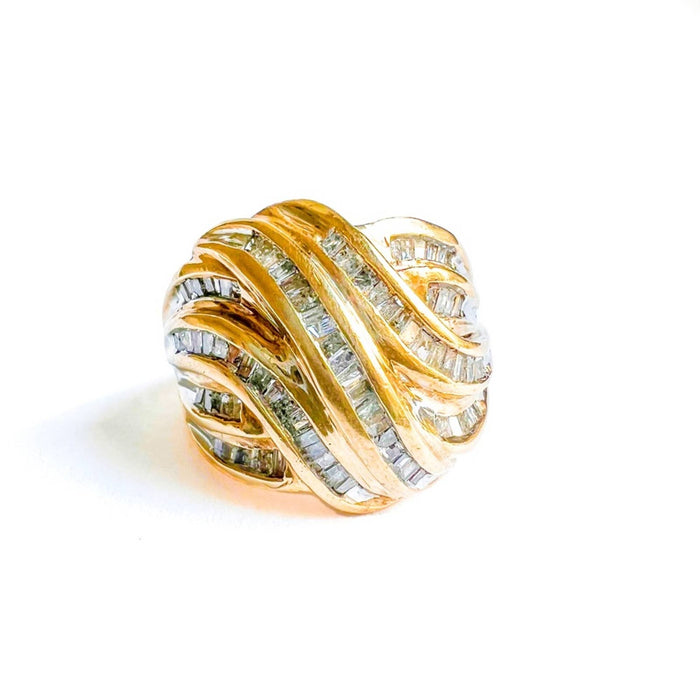 Vintage 10k Yellow Gold Diamond Ribbon Swirl Cocktail Ring