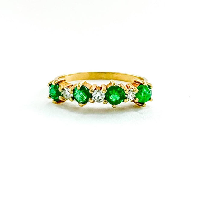 18K Yellow Gold Emerald and Diamond Vintage Band Ring