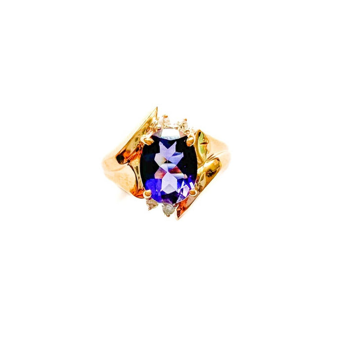 Vintage Tanzanite and Diamond Ring 14k Yellow Gold