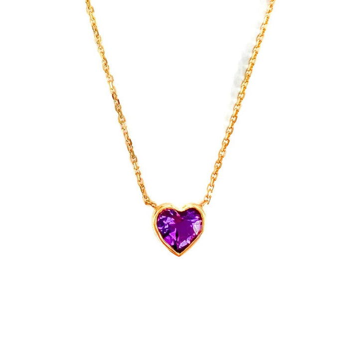 Solitaire Heart Amethyst Necklace 14K Yellow Gold