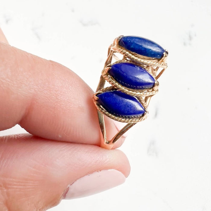 Vintage Lapis Lazuli Marquise Ring 14k Yellow Gold