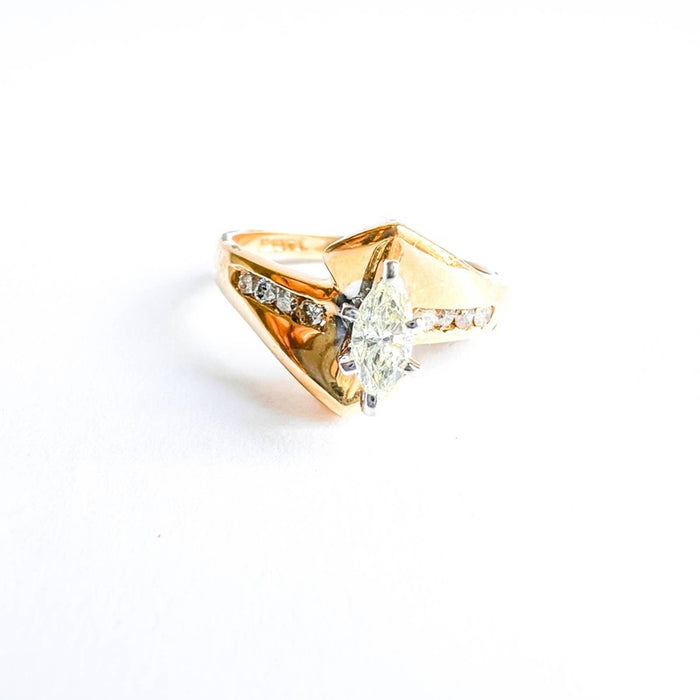 Vintage 14K Yellow Gold Marquise Diamond Engagement Ring