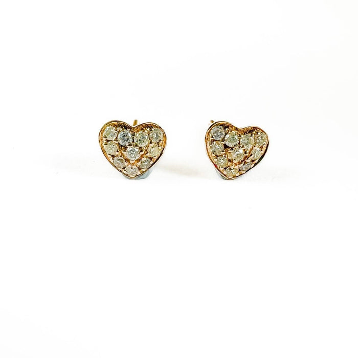 14K Yellow Gold Heart Shape Diamond Stud Earrings Screw back