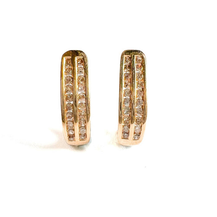 Vintage 14K Yellow Gold Diamond J Hoops Earrings