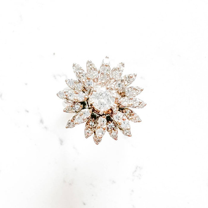 White Gold Diamond Cocktail Flower Ring