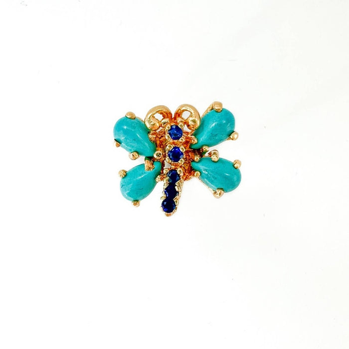 Vintage 14K Yellow Gold Turquoise and Sapphire Butterfly Ring